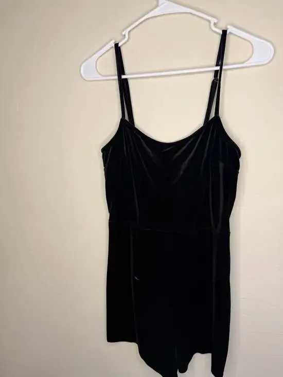 Urban Outfitters Black Velvet Lace-Up Back Mini Romper - Picture 1 of 4